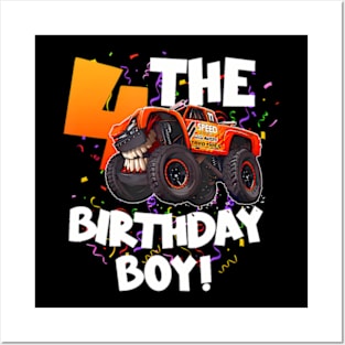 Kids 4 Year Old 4Th Birthday Boy Monster Truck Car Posters and Art